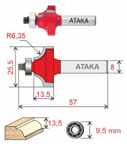 Фреза Атака 601255 кромочная калевочная D25.5/ф8/H13.5