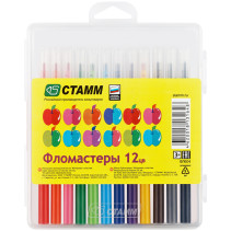 Фломастеры СТАММ "Яблоко", 12цв., смываемые, пластик. пенал, европодвес