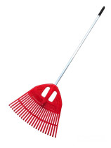 Plastic fan rake 23 teeth "Floks" colored 500mm made of primary polypropylene with aluminum handle 1290mm (010820-2)