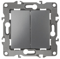 12-1104-12 ЭРА Выключатель двойной, 10АХ-250В, IP20, Эра12, графит