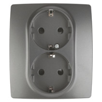 Розетка ЭРА Серия 12 12-2104-12 2X2P+E Schuko со шторками 16A-250В IP20 графит