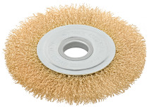 Корщетка-колесо, посадочный диаметр 22,2 мм, стальная латунированная волнистая проволока 125 мм, блистер
