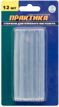 Клей для клеевого пистолета ПРАКТИКА белый, прозрачный, 7 х 100 мм, 12шт / блистер (641-572)