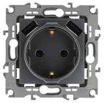 Розетка ЭРА Серия 12 12-4109-12 2P+E 16A-250В штор. с 2xUSB 5В-3А графит