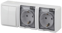 Block two sockets + Switch ERA Expert 11-7404-01 Dual IP54 16A-10AX-250V AC White