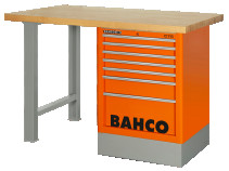 Heavy-duty workbench, wooden table top with 2 legs and 8 drawers in red 1800 mm x 750 mm x 1030 mm