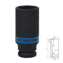 Головка торцевая ударная глубокая шестигранная 1/2", 27 мм KING TONY 443527M