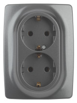 Розетка ЭРА Серия 12 12-2108-12 2X2P+E Schuko со шторками 16A-250В IP20 графит