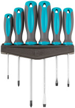 Set of screwdrivers "Technician", on the holder, CrV steel, rubberized handles, 6 pcs., PH0,1,2 + SL4,5,6