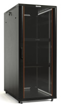 TTB-2261-AS-RAL9004 Шкаф напольный 19-дюймовый, 22U, 1166x600х1000 мм (ВхШхГ), передняя стеклянная дверь со стальными перфорированными боковинами, задняя дверь сплошная, ручка с замком, крыша нового типа, цвет черный (RAL 9004) (разобранный)