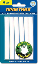 Клей для клеевого пистолета ПРАКТИКА белый, светящийся в темноте, 11 х 100 мм, 6шт / блистер (790-243)