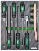 Набор инструментов, напильники, шабер и щетка, 7 пр. в мягком ложементе TOPTUL GEB0705