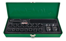 Set of 1/2" 10-32 mm impact heads, 18 pieces in metal.TOPTUL GCAD1807 case