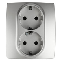 Розетка ЭРА Серия 12 12-2104-03 двойная с заземлением 2X2P+E Schuko со шторками 16A-250В IP20 алюминий