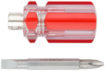 Screwdriver with adjustable sting "shorty", plastic red transparent handle 6x28 mm PH2/SL6