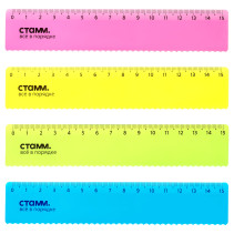 Линейка 15см СТАММ, пластиковая, с волнистым краем, прозрачная, неоновые цвета, ассорти, европодвес
