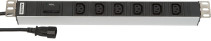 SHT19-6IEC-F-2.5IEC Блок розеток для 19" шкафов, горизонтальный, 6 розеток IEC320 C13, защита от перенапряжения (сменный блок), кабель питания 2.5м (3х1.0мм2) с вилкой IEC320 C14 10A, 250В, 482.6x44.4x44.4мм (ДхШхВ), корпус алюминий