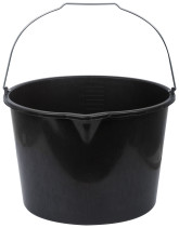 Plastic construction bucket for mixing mortar with a 20 l spout