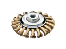 Щетка коническая жгутовая, Д115 мм, ширина 12 мм, 20 жгутов, латунированная прямая проволока STM 0,50 мм, посадка М14