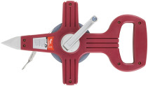 Geodetic tape measure, steel tape, red open plastic case 50 m