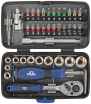 Mini tool kit (bits, heads, collars, extension cord), 38 pcs., plastic case