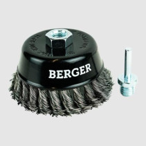 Bowl-shaped cord brush (0.5 mm twisted galvanized steel, 100 mm diameter, M14 nut + 6 mm shank) BERGER BG1744