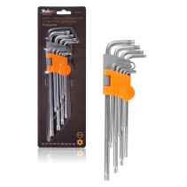Набор Г-образных ключей TORX инбус с отв. удлинённых 9 предметов (Т10, Т15, Т20, Т25, Т27, Т30, Т40, Т45, Т50) пласт.подвес AT-9-21