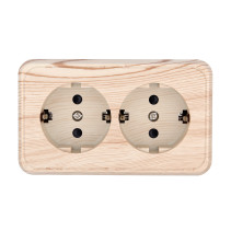 Double socket for open installation with grounding contacts and protective shutters (pine), Standard