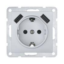 Socket with z/k + 2xUSB connector, 2A (silver metallic) LK60