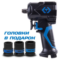 Pneumatic impact wrench 1/2", 678 Nm, includes 3 KING TONY end heads P33431-050B