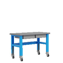 Industrial metal table 1500 mm, 2 drawers, on wheels 115012