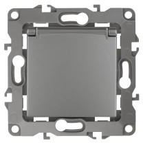 Розетка ЭРА Серия 12 12-2103-12 2P+E Schuko со шторками с крышкой 16A-250В IP20 графит