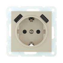 Socket with z/k + 2xUSB connector, 2A (beige) LK60