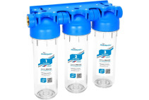 АБФ-3 1, Трехступенчатый магистральный фильтр АКВАБРАЙТ стандарт SLIM LINE, прозрачный корпус, подключение 1"