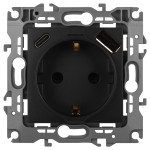 Розетка ЭРА Серия 12 12-4108-05 2P+E 16A-250В со шторками с USB type-A+C 5В-3А антрацит