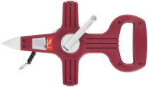 Geodetic tape measure, steel tape, red open plastic case 30 m
