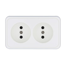 Double socket for open installation without grounding contacts with protective shutters (white), Standard