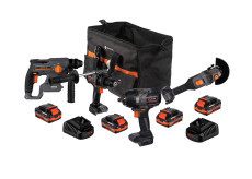 Набор из 4ех инструментов (ударная дрель-шуруповерт 150 Н.м., гайковерт 850 Н.м., УШМ, перфоратор) Anycons AC-ST408