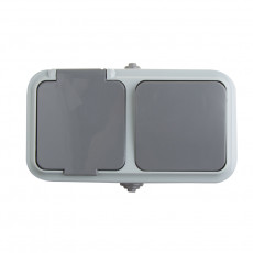 Single-key switch + water-proof socket for outdoor installation REXANT IP54, switch 10 A, socket s/w 16 A, V-RC-657(03)
