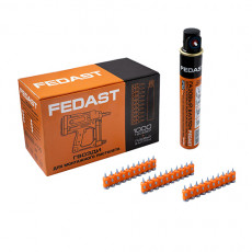 Nails 3.0*25 mm for mounting gun with forged Bullet point tip complete with 165mm FEDAST gas cylinder