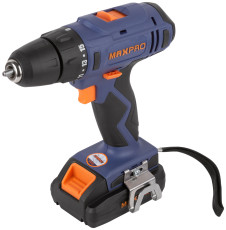 MAX-PRO Cordless Screwdriver 14.4 V; 0-350/0-1250 rpm; 10 mm; 28 Nm; 2 batteries (Li-Ion) x1.5 Ah; 15+1; 1 hour; speed control; rubber