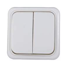 Выключатель двухклавишный открытой установки, схема 5 (белый), Standard