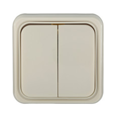 Выключатель двухклавишный открытой установки, схема 5 (бежевый), Standard
