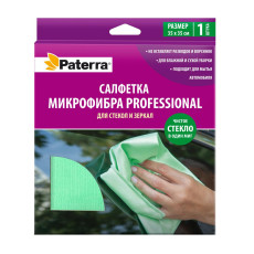 Микрофибра PROFESSIONAL, для стекол и зеркал, 35 х 35 см, в картонной упаковке, PATERRA