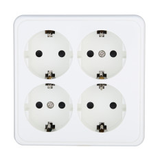 Розетка четырехместная открытой установки с заземляющими контактами и защитными шторками, (белый), Standard