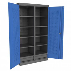 Mesh cabinet, bottom - sheet metal, with two doors WCM 2 (600x900x1200mm) wheels d160mm