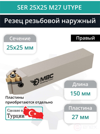 SER 25X25 M27 UTYPE Male Thread Cutter 25x25mm, right / plate TRP22**