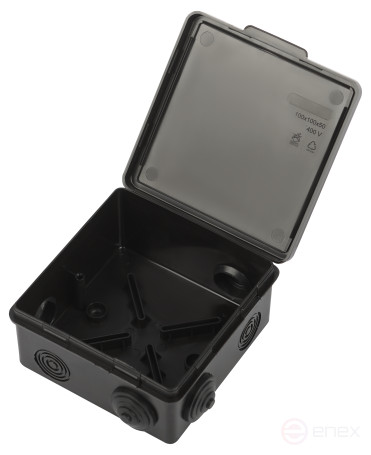 Soldering box ERA KOR-100-100-50- 8g-B open installation black 100x100x50mm with 8 vx hermetic leads. IP54