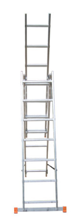 Aluminum 3-section universal staircase with 16 steps. (3x16) Pros