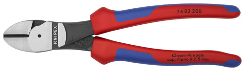 The side cutters are special. powerful, cut: provol. cf. Ø 4.2 mm, solid. Ø 3 mm, royal. string Ø 2.5 mm, L-200 mm, black, 2-K handles